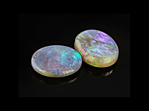 Australian Crystal Opal 9x7mm Oval Cabochon Matched Pair 2.37ctw