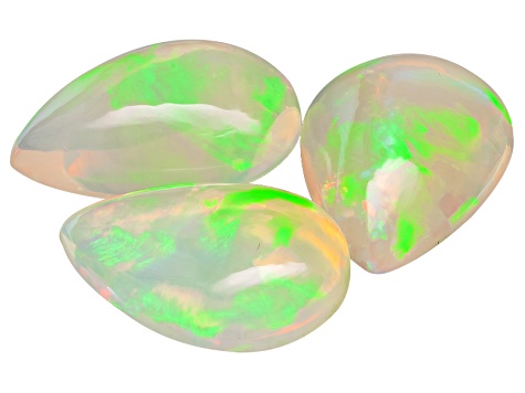 Tazma Ethiopian Opal 14x10mm Pear Shape Cabochon Set 8.33ctw