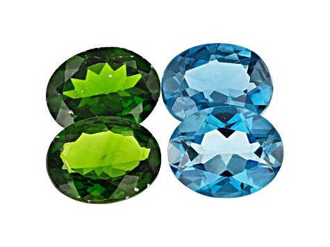 Chrome Diopside and London Blue Topaz 10x8mm Oval Set of 4 9.67ctw