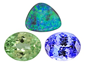 Tanzanite Oval, Australian Opal Free Form Cabochon, Tanzanian Mint Grossular Garnet Oval Set of 3