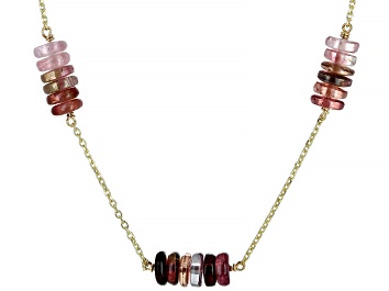 Picture of Pink Tourmaline 14k Gold Diamond Cut Cable Chain 5 Station Necklace 33ctw