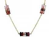 Pink Tourmaline 14k Gold Diamond Cut Cable Chain 5 Station Necklace 33ctw