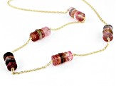 Pink Tourmaline 14k Gold Diamond Cut Cable Chain 5 Station Necklace 33ctw