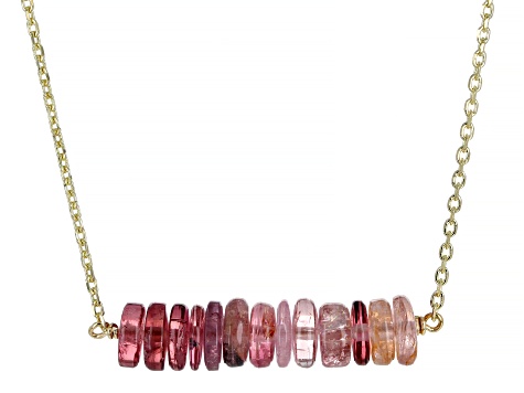 Pink Tourmaline 14k Gold Diamond Cut Cable Chain Bar Necklace 14ctw