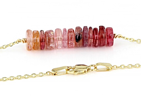 Pink Tourmaline 14k Gold Diamond Cut Cable Chain Bar Necklace 14ctw