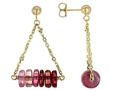 Pink Tourmaline 14k Gold Diamond Cut Cable Chain Dangle Earrings 13ctw