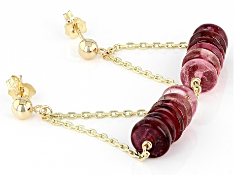 Pink Tourmaline 14k Gold Diamond Cut Cable Chain Dangle Earrings 13ctw