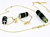 Green Tourmaline Rondelle 14k Gold Cable Chain Bar Necklace and Dangle Earring Set 27ctw