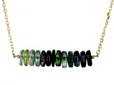 Green Tourmaline Rondelle 14k Gold Cable Chain Bar Necklace and Dangle Earring Set 27ctw