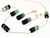 Green Tourmaline Rondelle 14k Gold Cable Chain 5 Station Necklace and Dangle Earrings Set 45ctw