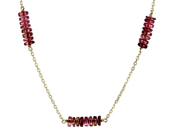 Picture of Pink Tourmaline 14k Gold Diamond Cut Cable Chain 5 Station Necklace 14ctw