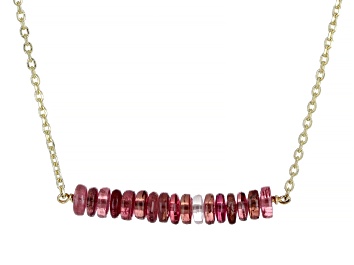 Picture of Pink Tourmaline 14k Gold Diamond Cut Cable Chain Bar Necklace 6ctw