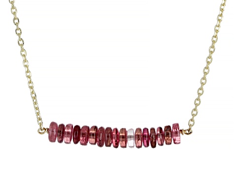 Pink Tourmaline 14k Gold Diamond Cut Cable Chain Bar Necklace 6ctw