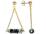 Blue Green Tourmaline Rondelle 14k Gold Cable Chain 5 Station Necklace & Dangle Earrings Set 19ctw