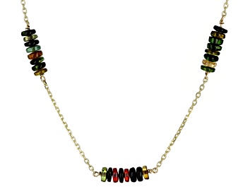 Picture of Multi-color Tourmaline 14k Gold Diamond Cut Cable Chain 5 Station Necklace 14ctw