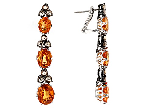 Spessartite Garnet Oval and Diamond Round 18k WG Dangle Earrings 14.69ctw