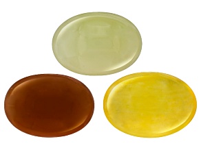 Pre-Owned Aragonite White Brown And Yellow 14x10mm Oval Cabochon Set of 3 20.75ctw