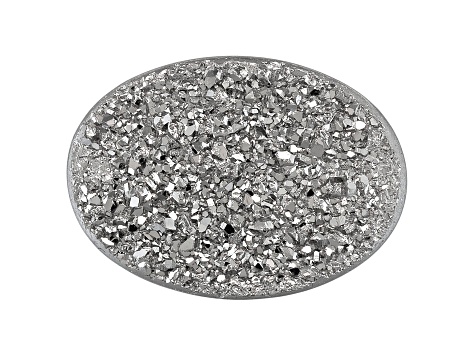 Metallic-Silver Quartz Drusy 14x10mm Oval Tablet