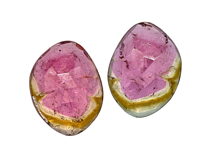 Watermelon Tourmaline Free Form Slice Matched Pair 10.00ctw
