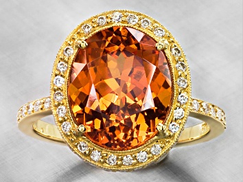 Picture of 18K Yellow Gold Ring with 5.53ct Mandarin Garnet and 0.72ctw Diamond Accents