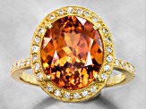 18K Yellow Gold Ring with 5.53ct Mandarin Garnet and 0.72ctw Diamond Accents