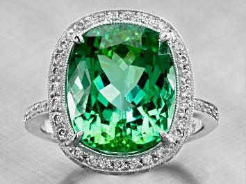 Picture of Platinum 6.20ct Unheated Green Tourmaline And 0.75ctw Diamond Ring