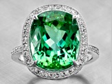 Platinum 6.20ct Unheated Green Tourmaline And 0.75ctw Diamond Ring