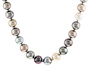 Multi-Color Cultured Tahitian Pearl W/ Diamond 18k Tri-Tone Gold 19.5 Inch Strand Necklace 12-13.9mm
