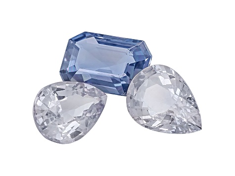 Sapphire Untreated Pear Shape And Emerald Cut Set 2.68ctw