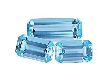 Picture of Aquamarine Untreated One 19.6x8.3mm And Two 13.1x17.8mm Emerald Cut Step Cut Set 15.25ctw