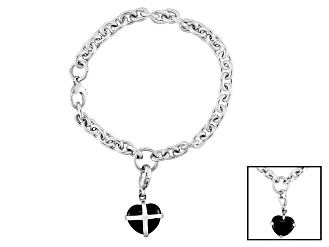 Whitby Jet 13x11mm Cross Heart Sterling Silver Charm Bracelet