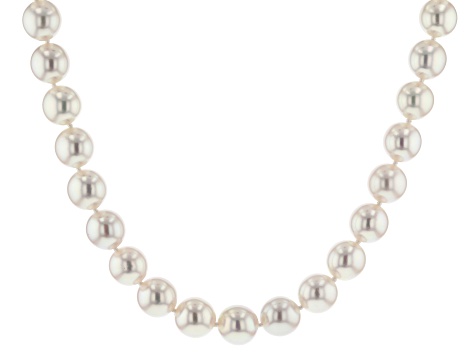 White Cultured Japanese Akoya pearl two tone  .03ctw white diamond strand necklace 10-10.5mm.