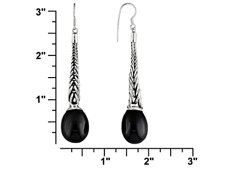 Witby Jet 20x16mm Tapered Drop Sterling Silver Foxtail Earrings