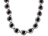 Whitby Jet 10mm Round Cabochon Sterling Silver Foxtail Chain Necklace