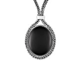 Whitby Jet 34x25mm Oval Cabochon Sterling Silver Foxtail Chain Necklace