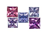 Multi-Color Sapphire Untreated Square Princess Cut Set 2.79ctw