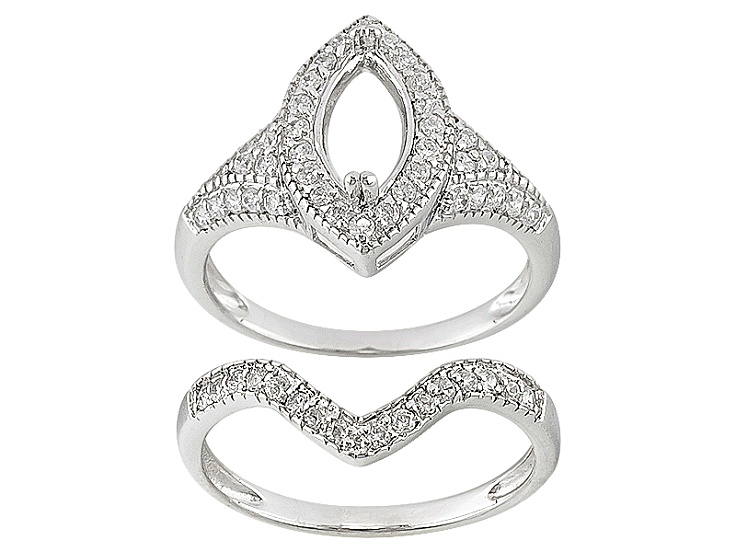 Rhodium Plated Over Sterling Silver 9x4.5mm Marquise W/1.25ctw Cubic Zirconia Semimount Ring