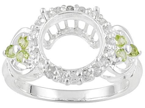 Sterling Silver 10mm Round With .18ctw Peridot And .30ctw Zircon Semi-Mount Ring