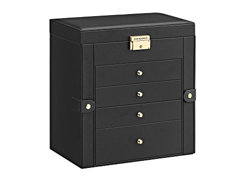 5-Layer Jewelry Box Organizer with 4 Drawers, Jewelry Storage Case with Lock and Mirror-Black