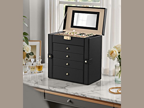 5-Layer Jewelry Box Organizer with 4 Drawers, Jewelry Storage Case with Lock and Mirror-Black