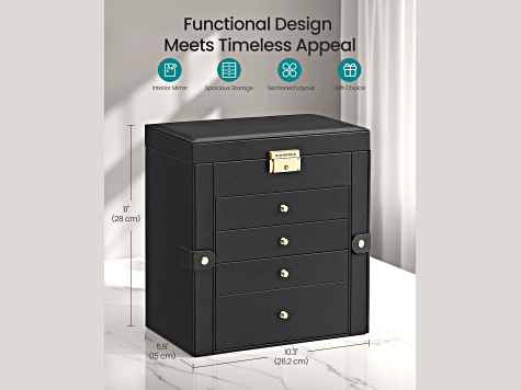 5-Layer Jewelry Box Organizer with 4 Drawers, Jewelry Storage Case with Lock and Mirror-Black
