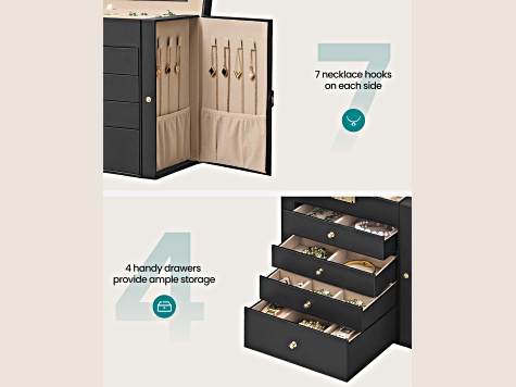 5-Layer Jewelry Box Organizer with 4 Drawers, Jewelry Storage Case with Lock and Mirror-Black