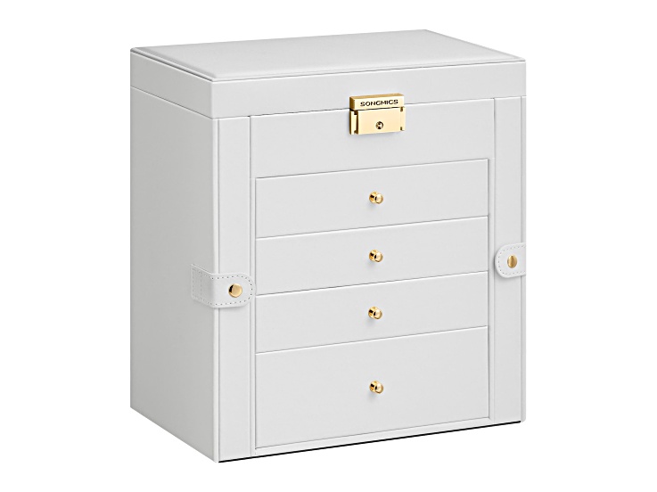 5-Layer Jewelry Box Organizer with 4 Drawers, Jewelry Storage Case with Lock and Mirror- White