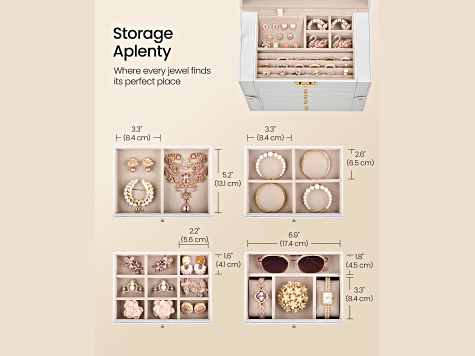 5-Layer Jewelry Box Organizer with 4 Drawers, Jewelry Storage Case with Lock and Mirror- White