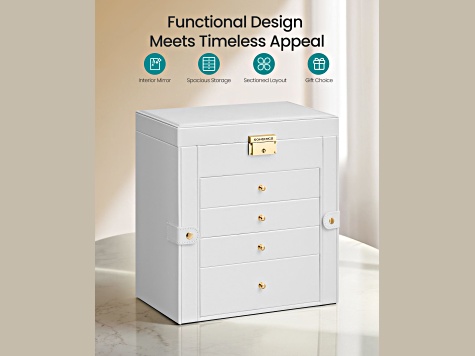 5-Layer Jewelry Box Organizer with 4 Drawers, Jewelry Storage Case with Lock and Mirror- White
