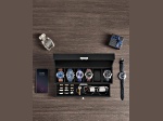 Black 6-Slot Lockable Watch Box with Glass Lid and Black Liner