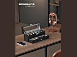 Black 6-Slot Lockable Watch Box with Glass Lid and Gray Liner