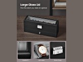 Black 6-Slot Lockable Watch Box with Glass Lid and Gray Liner