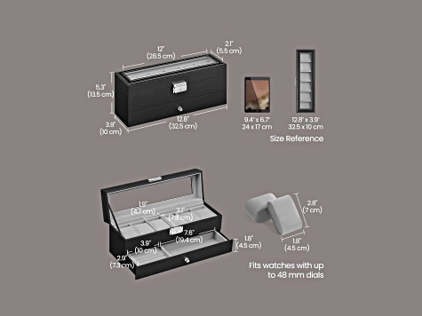 Black 6-Slot Lockable Watch Box with Glass Lid and Gray Liner