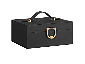 Picture of 2-Layer Jewelry Box Organizer, Jewelry Storage Case with Removable Tray and Handle- Black
